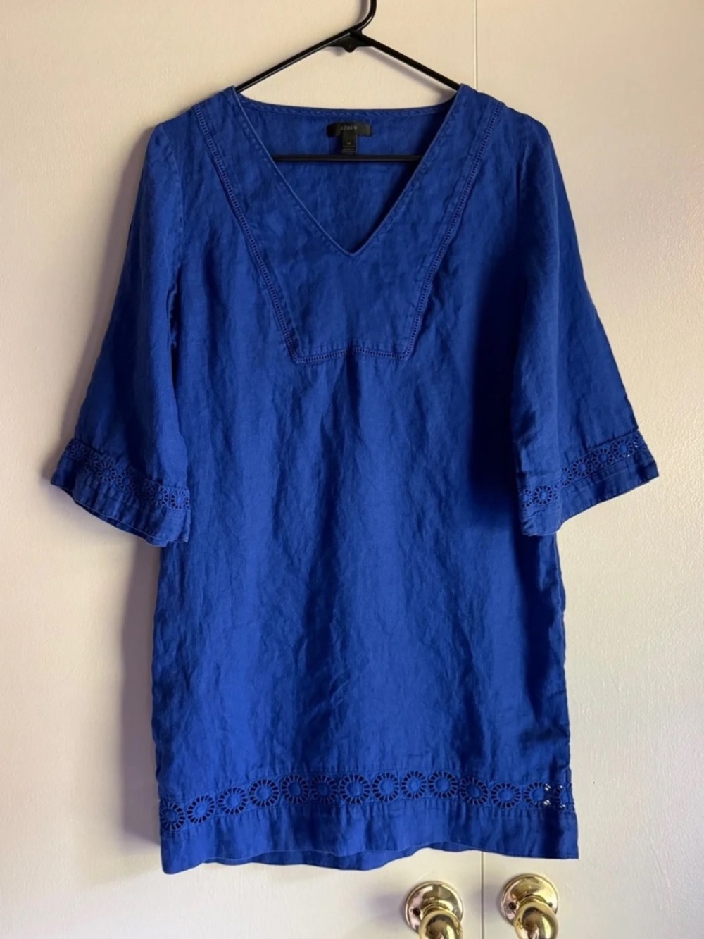 J. Crew 100% Linen Royal Blue Eyelet Tunic Dress Women's Size XS